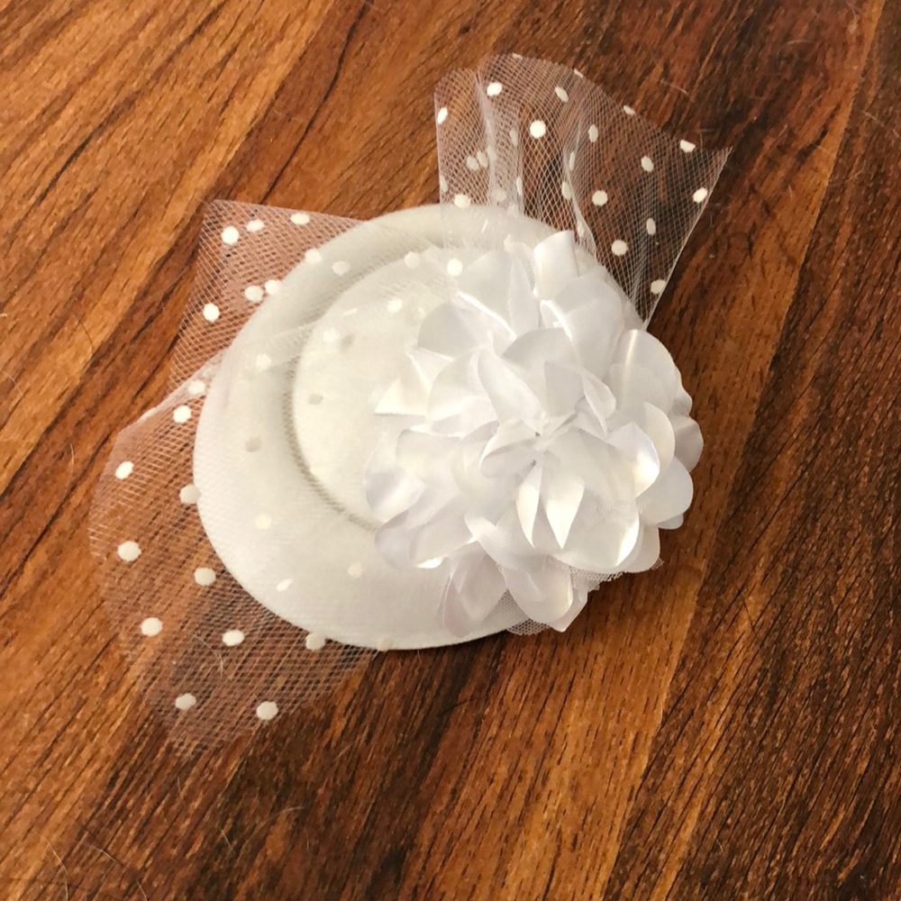 Vintage wedding hat white rose polka dot